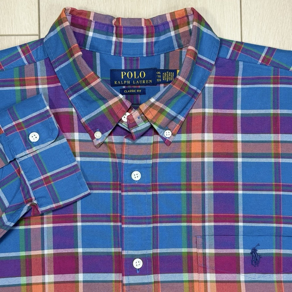 Polo Ralph Lauren Classic Fit Blue Multi Plaid Button Shirt Men's XXL Cotton NWT